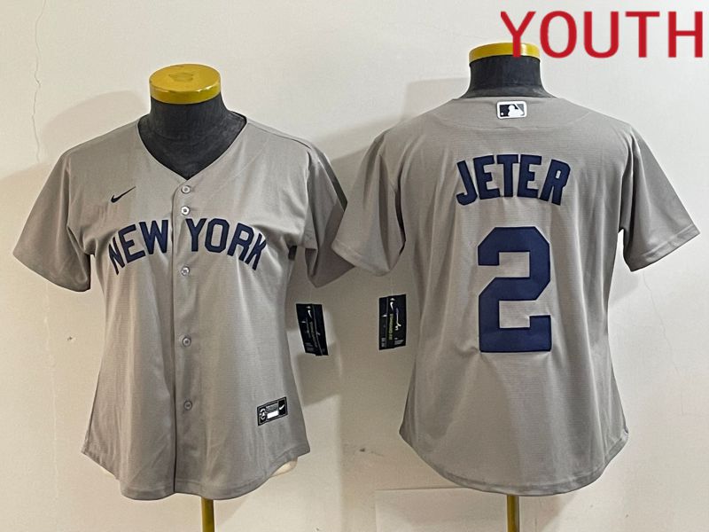 Youth New York Yankees 2 Jeter Grey Nike Game 2024 MLB Jersey style 8